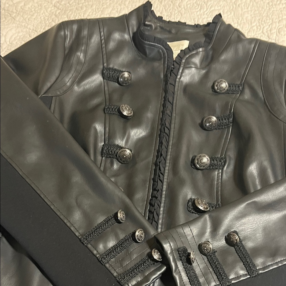 Chico’s Black Military Style leather with stretch sz 2 Jacket - Picture 7 of 9